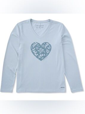 Life is Good Women's Long Sleeve Crusher Vee - Woodcut Heart